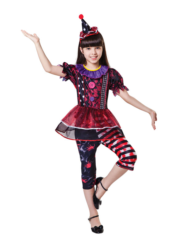Child Evil Joker Costume Jokers Wild Fancy Dress Jester Clown Halloween Age 8-14