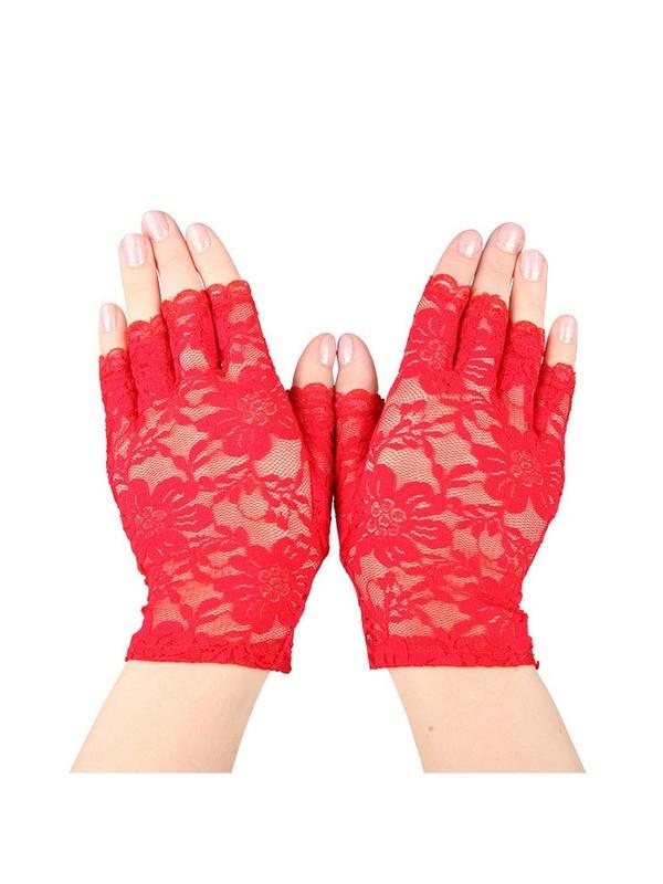 Red Short Fingerless Lace Gloves
