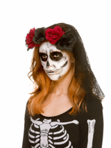Black Lace Veil With Dark Red & Black Roses