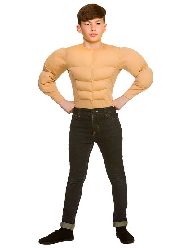 Boys Muscle Chest Shirt Rambo Padded Army Boys Strongman Fancy Dress