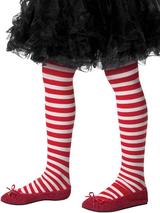 Girls Red And White Striped Tights