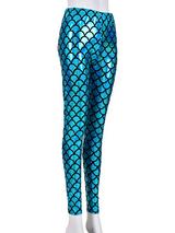 Ladies Scale Print Turquoise Laser Effect Leggings