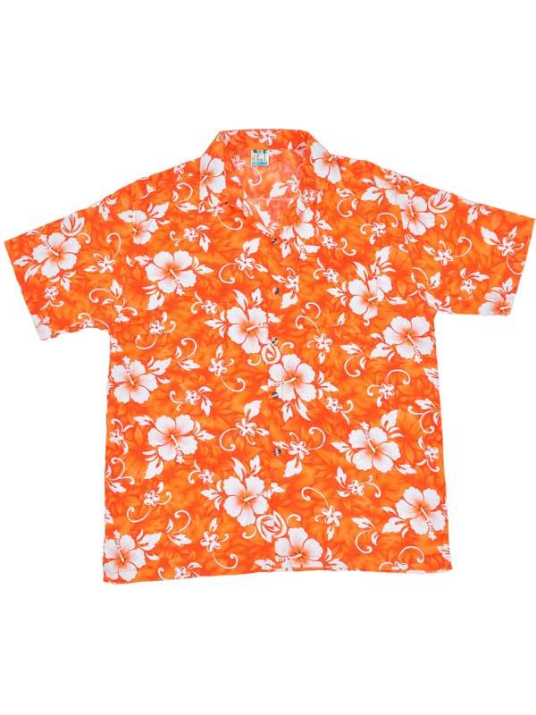 Adult Orange Hawaiian Shirt - White Flowers