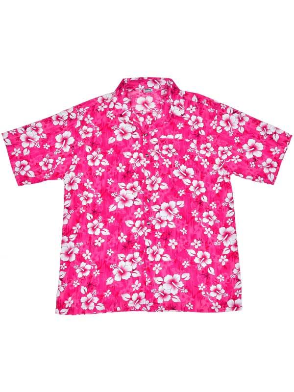 Adult Pink Hawaiian Shirt - White Flowers