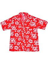 Adult Red Hawaiian Shirt - White Flowers