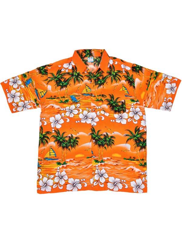 Adult Orange Hawaiian Shirt - Palm Trees