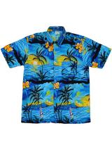 Adult Blue Hawaiian Shirt - Black Palm Trees