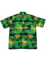 Adult Green Hawaiian Shirt - Black Palm Trees