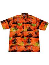 Adult Orange Hawaiian Shirt - Black Palm Trees