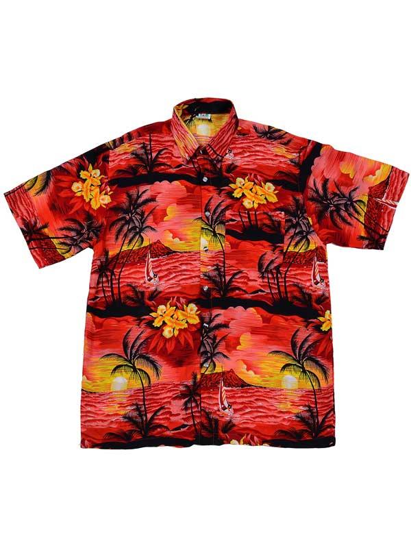 Adult Red Hawaiian Shirt - Black Palm Trees