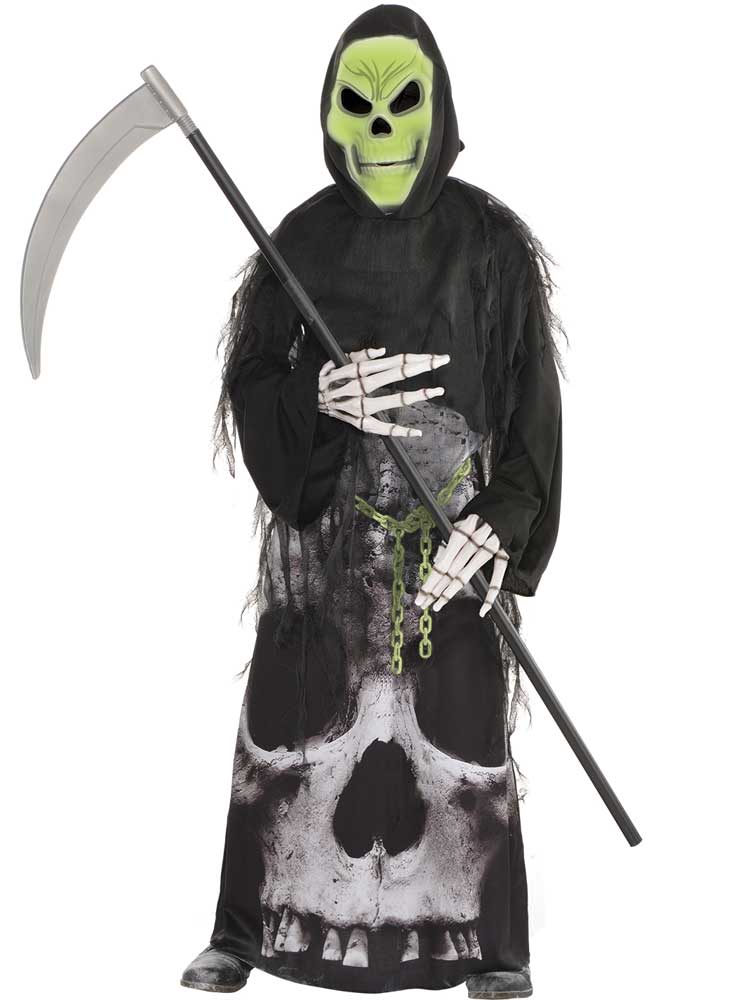 Mens Halloween Phantom Of Darkness Grim Reaper Ghoul Scythe Fancy Dress Costume