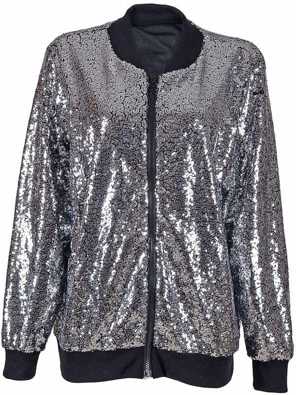 Silver Sequin Bomber Jacket