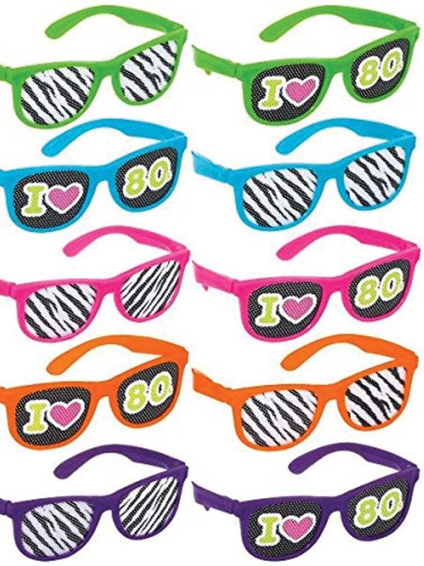 Adult Totally 80s Glasses With Printed Lens (10 Pack) Thumbnail 1