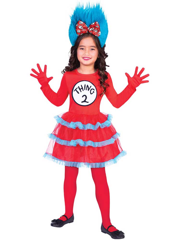 Kids Cat In The Hat Thing 1+2 Fancy Dress Costume Set Girls Dr Seuss ...