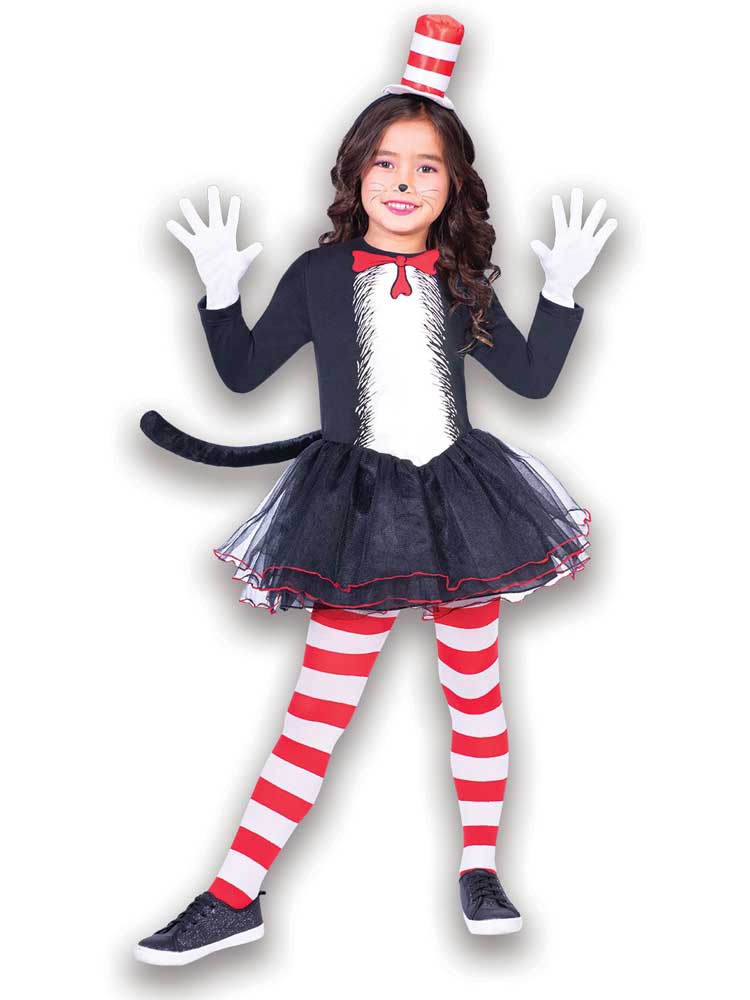 Kids Cat In The Hat New Fancy Dress Costume Set Girls Dr Seuss Book