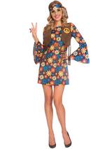 Adult Ladies 60's Flower Hippy Woman Costume Dress