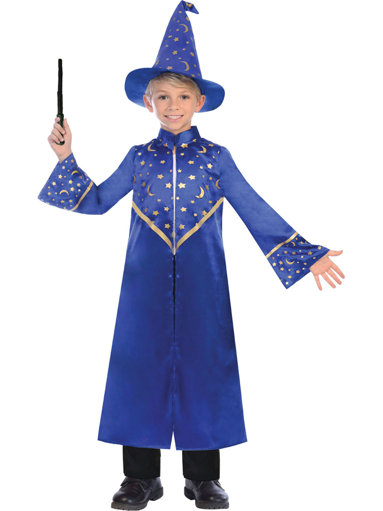 Children Black Silver Wizard Hat Kids Magician Halloween Fancy Dress Accessory