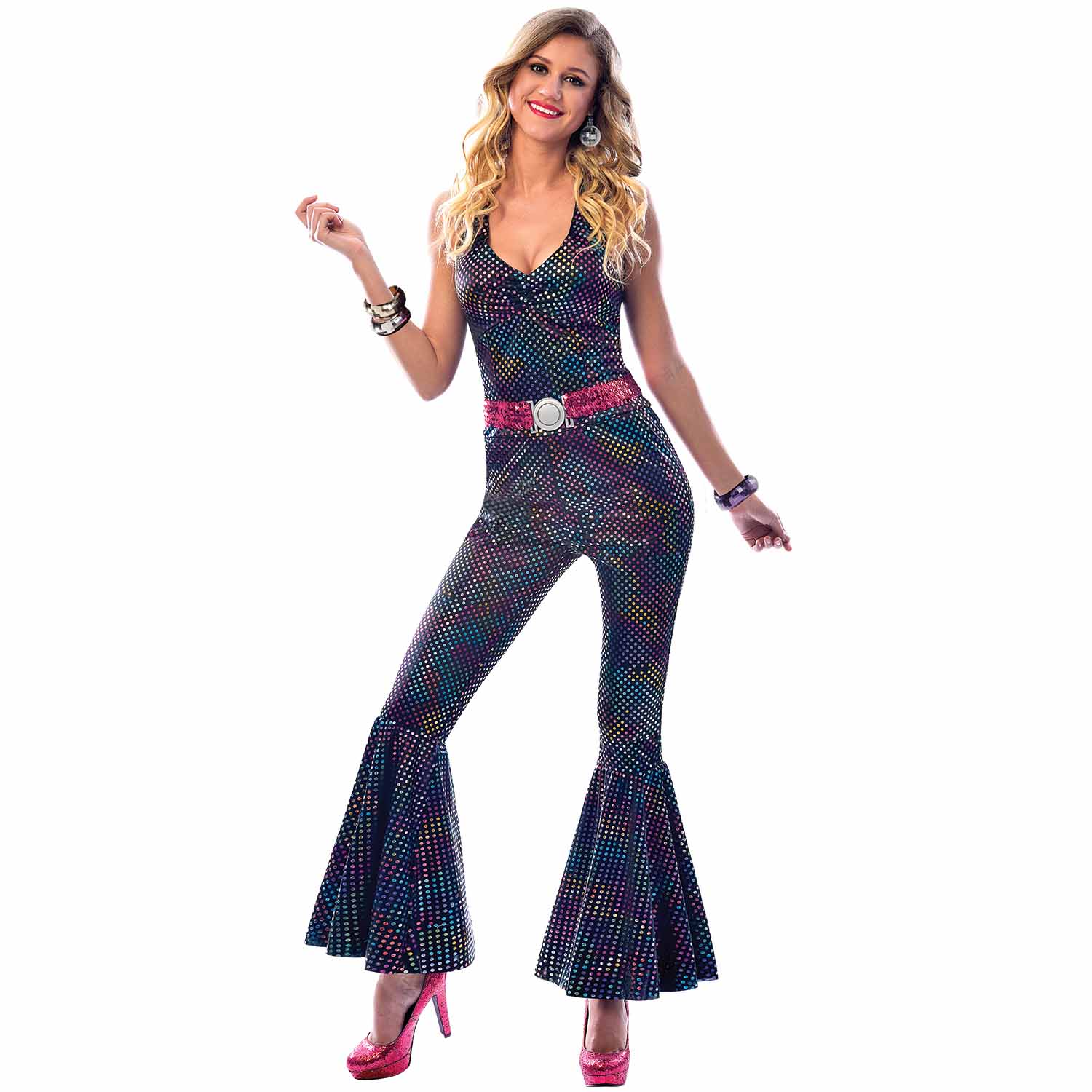 70s Disco Diva Dancing Queen Ladies Fancy Dress Jumpsuit Costume