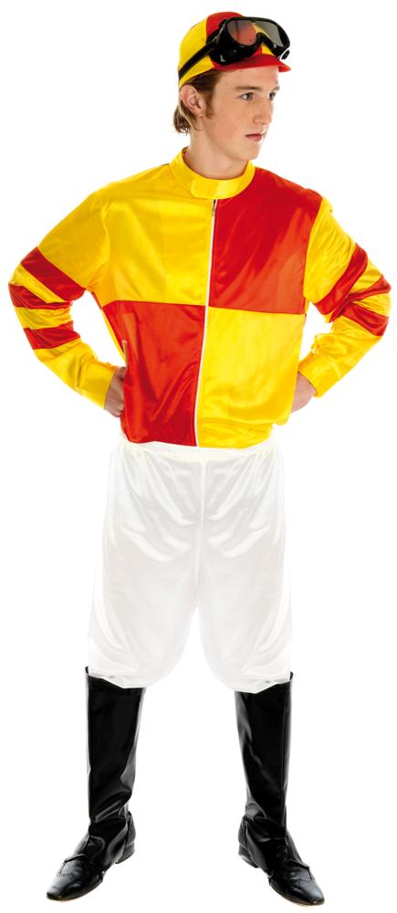 Adult Red Yellow Jockey Horse Deluxe Racing Rider Fancy Dress Costume ...