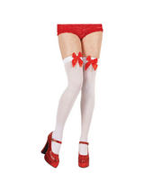 White Thigh High Stockings With Red Bow