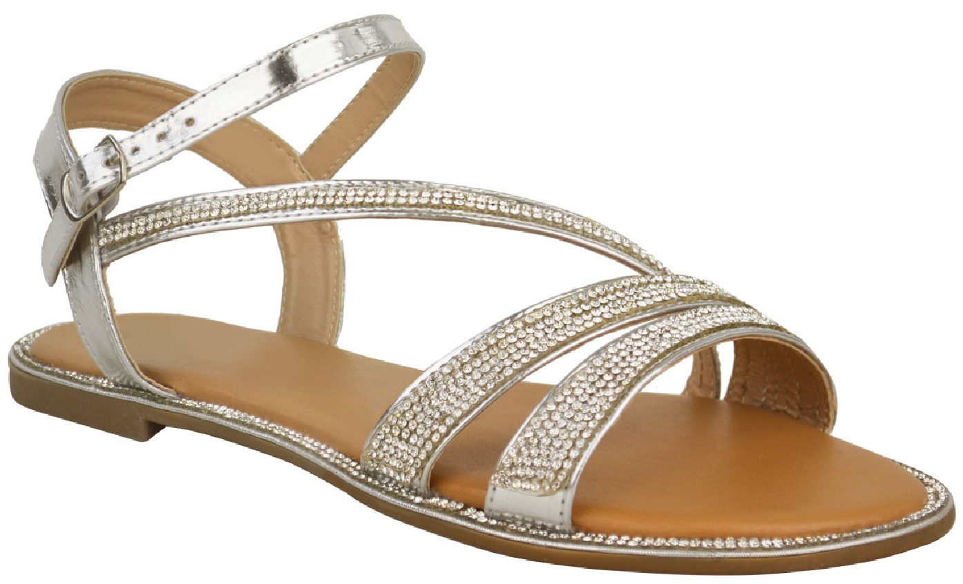 LADIES WOMENS FLAT DIAMANTE TOE POST SUMMER DRESSY PARTY HOILDAY ...