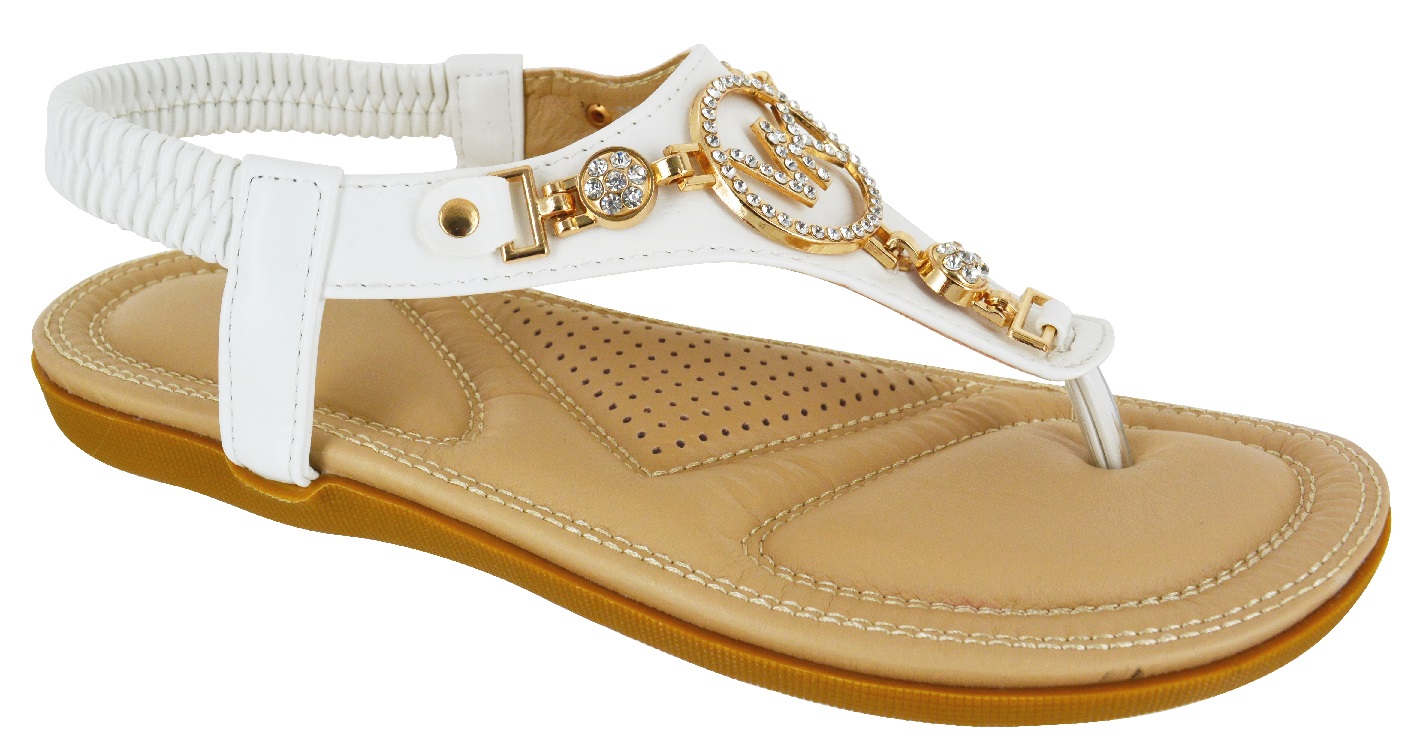 Las Womens Flat Comfort Diamante Summer Beach Dress Sandals Shoes Las Womens Flat Comfort Diamante Summer Beach Dress