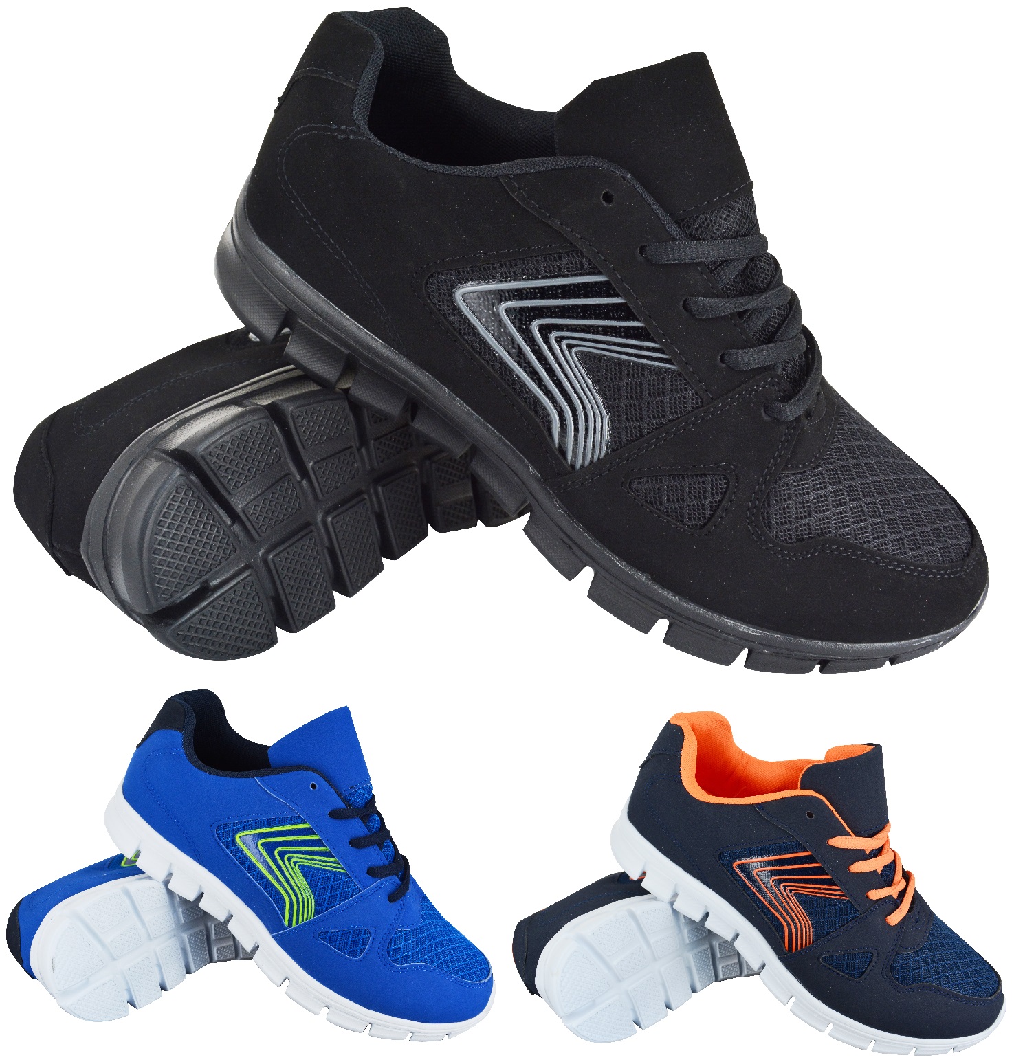 Men Trainers Faux Suede Sports Shoes Running Lace Up Fitness Gym Boys UK 6-12