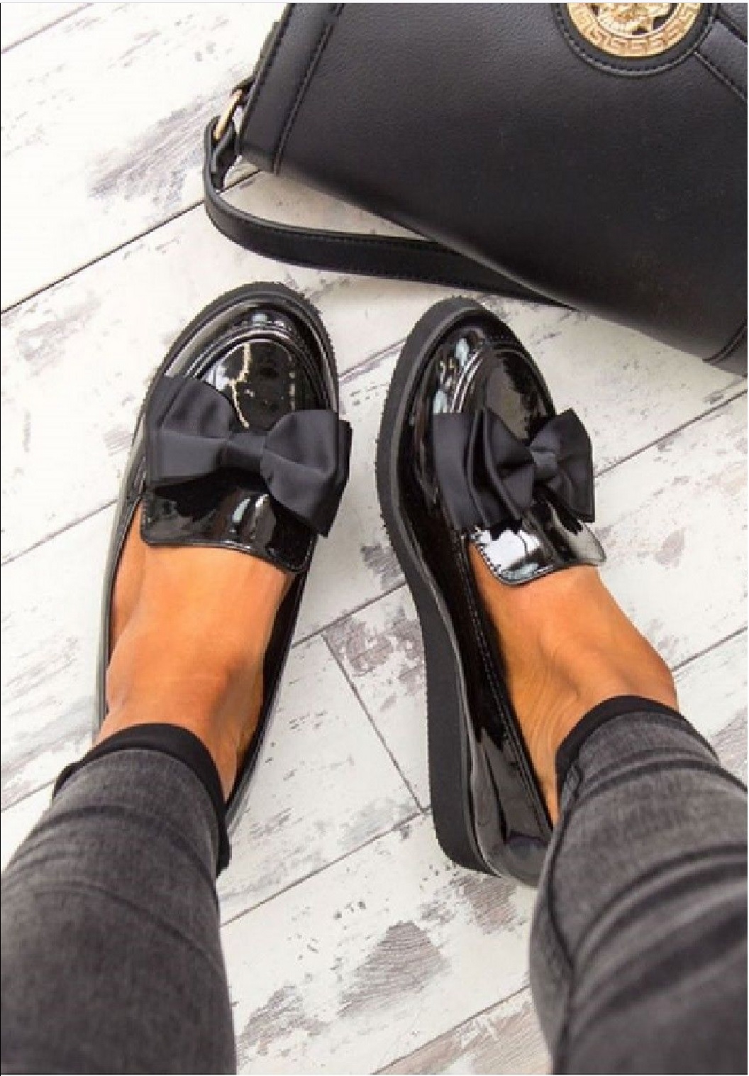 black bow loafers