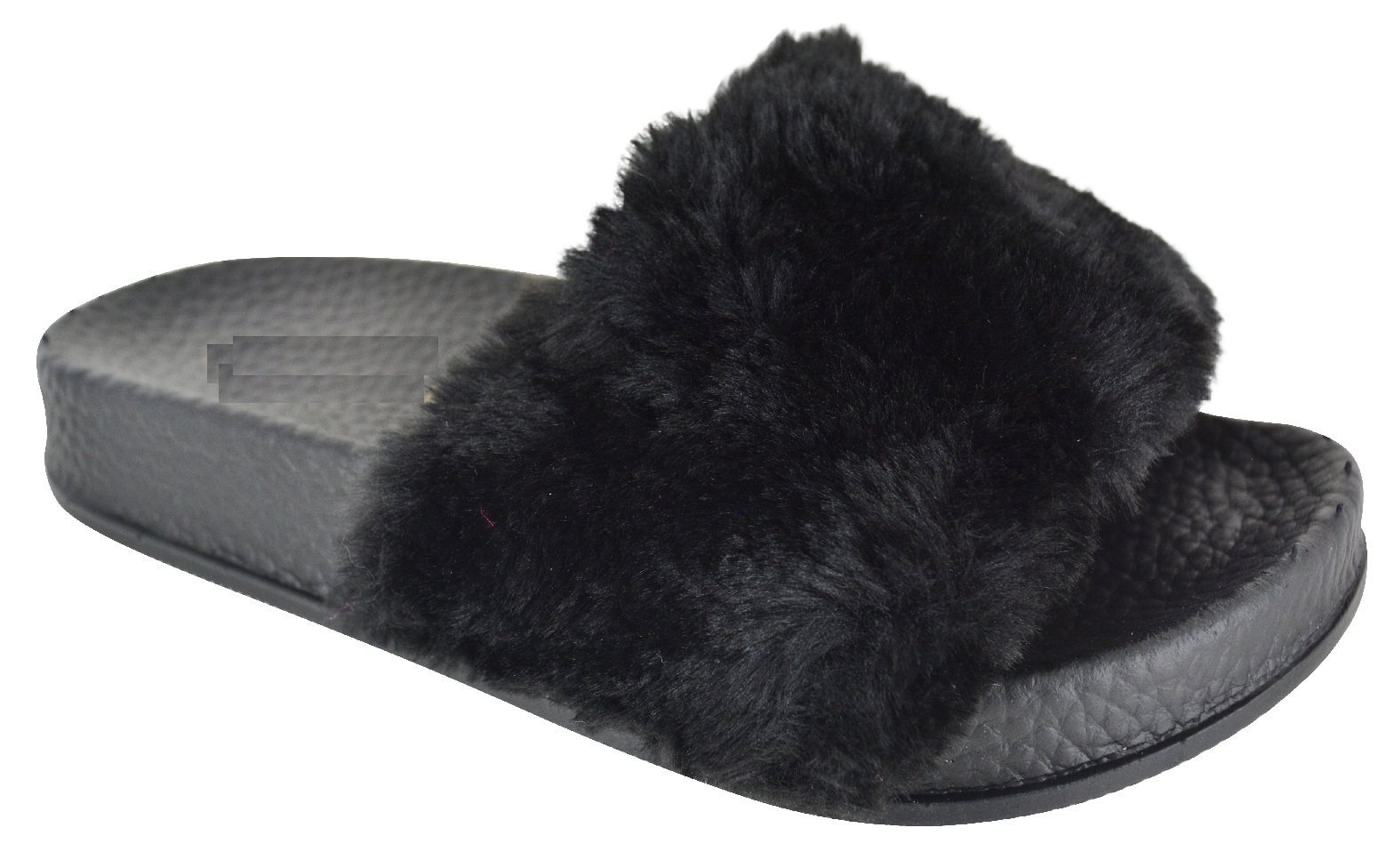 GIRLS COSY BLACK FAUX FUR SLIDERS SLIP ON MULES SANDALS SHOES KIDS UK SIZE 10-2 GIRLS COSY BLACK FAUX FUR SLIDERS SLIP ON MULES SANDALS SHOES KIDS UK SIZE 10-2