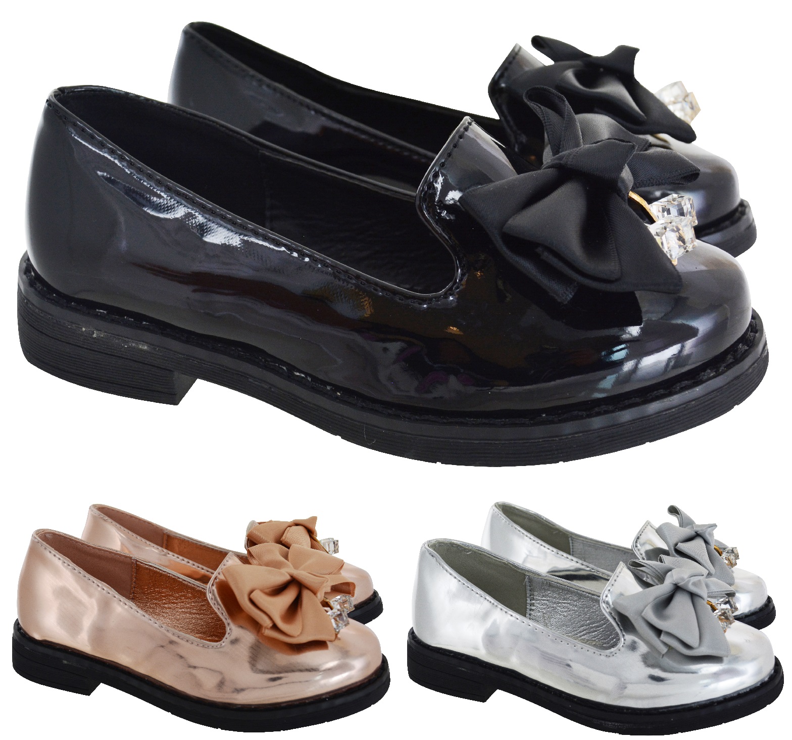 GIRLS SCHOOL SMART FLAT LOAFERS PATENT DOLLY PUMPS KIDS CHILDRENS COMFY SHOES SZ