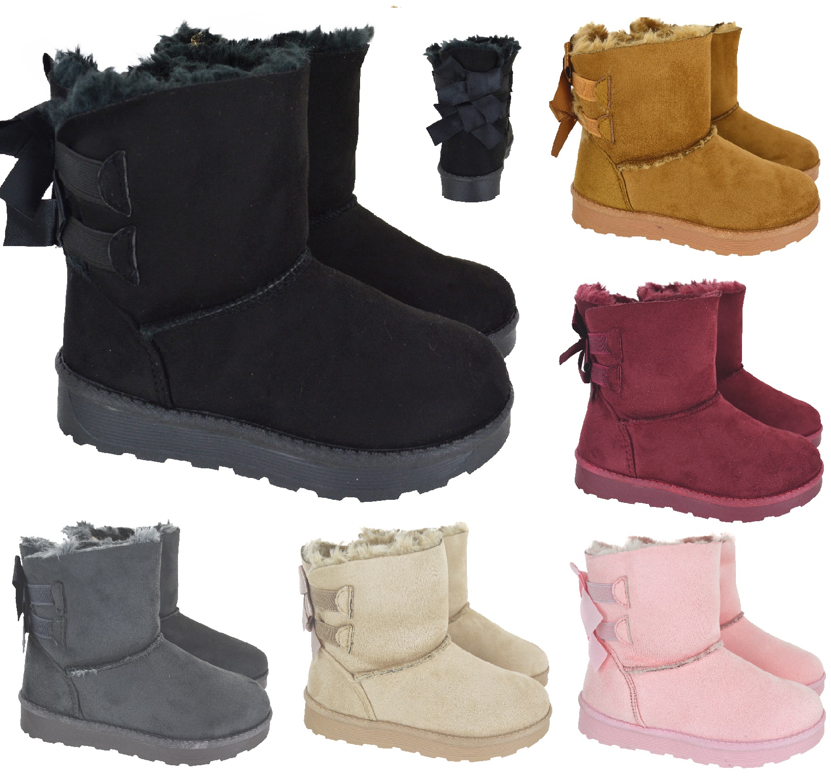 GIRLS KIDS CHILDREN WARM WINTER ANKLE GRIP SOLE FUR LINED SHOES TRAINER BOOTS SZ