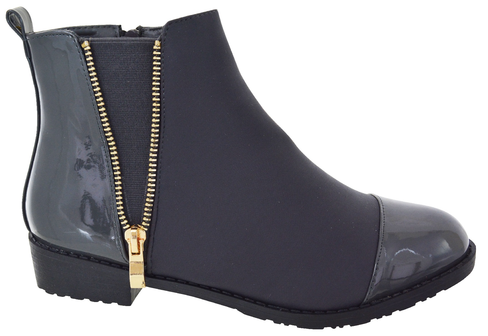 patent leather low heel boots