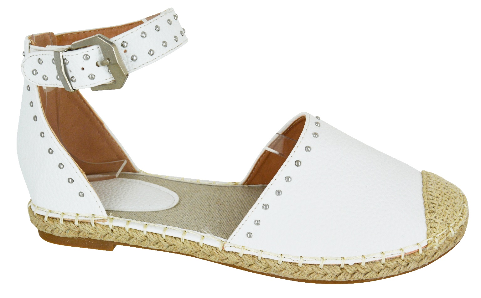 WOMENS FLAT HEEL STUD SUMMER ESPADRILLES ANKLE STRAP BEACH SANDALS SHOES SIZE 
