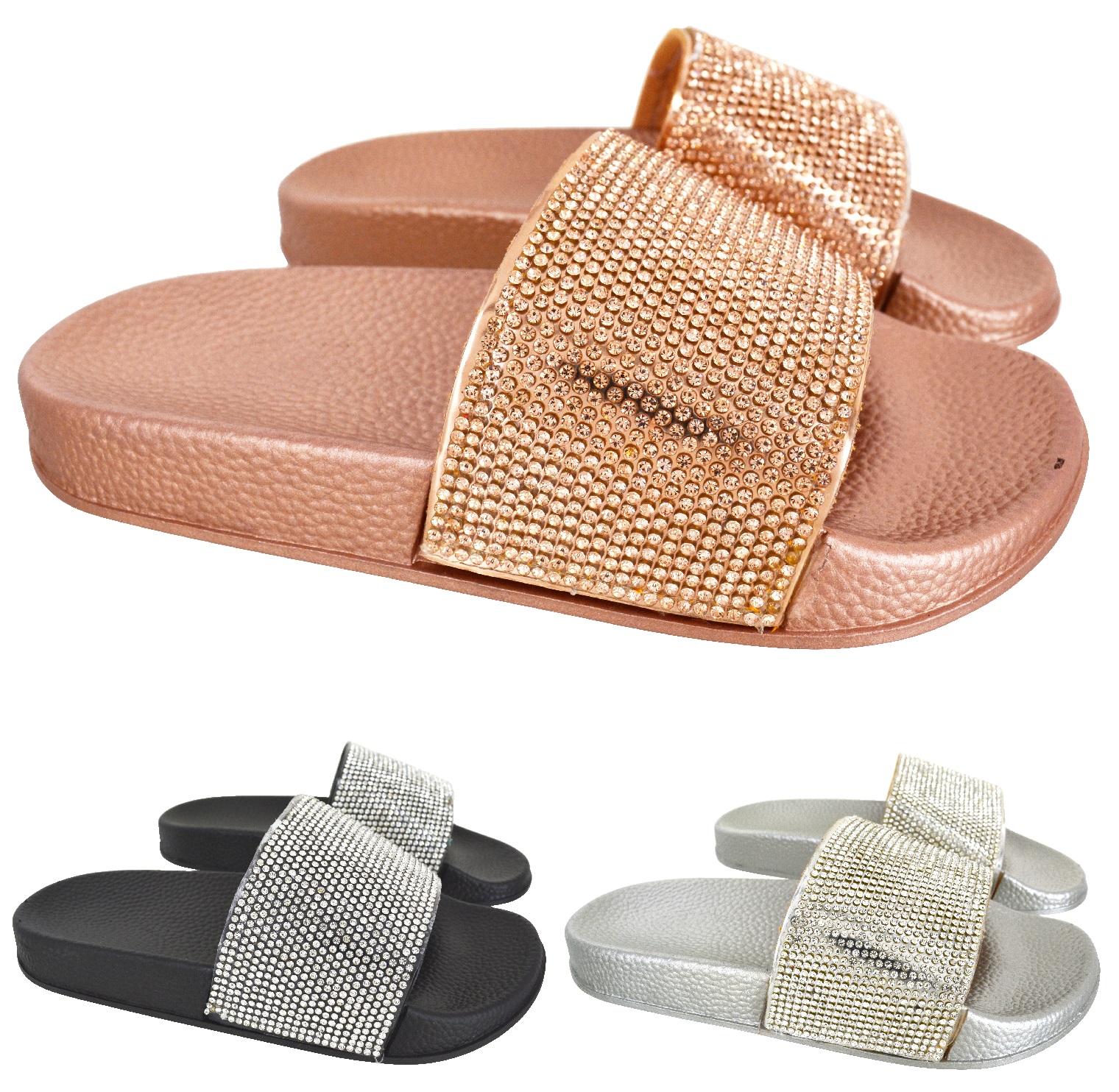 Sentinel KIDS GIRLS DIAMANTE FLAT FLIP FLOPS MULES CHILDRENS SLIPPERS  SLIDERS SANDALS SZ