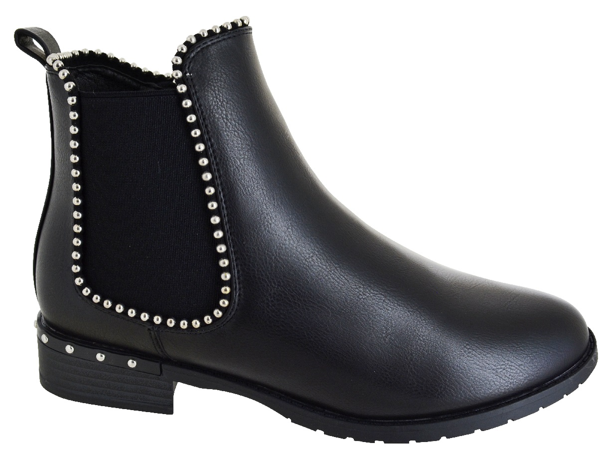 WOMENS WINTER WORK CHELSEA BOOTS LADIES STUDDED DEALER LOW ZIP FLAT ...