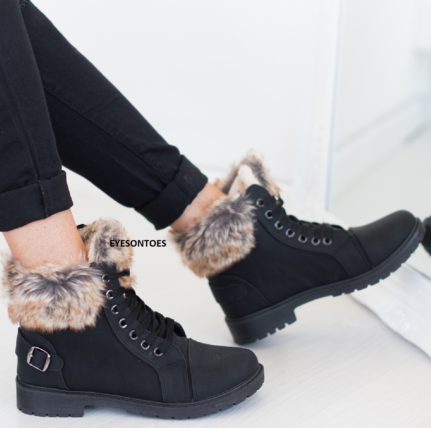 DAMEN KNÖCHELWARMER GRIFF SOHLE KUNSTFELL GEFÜTTERT DAMEN WINTER WANDERSCHUHE STIEFEL - Bild 7 von 28
