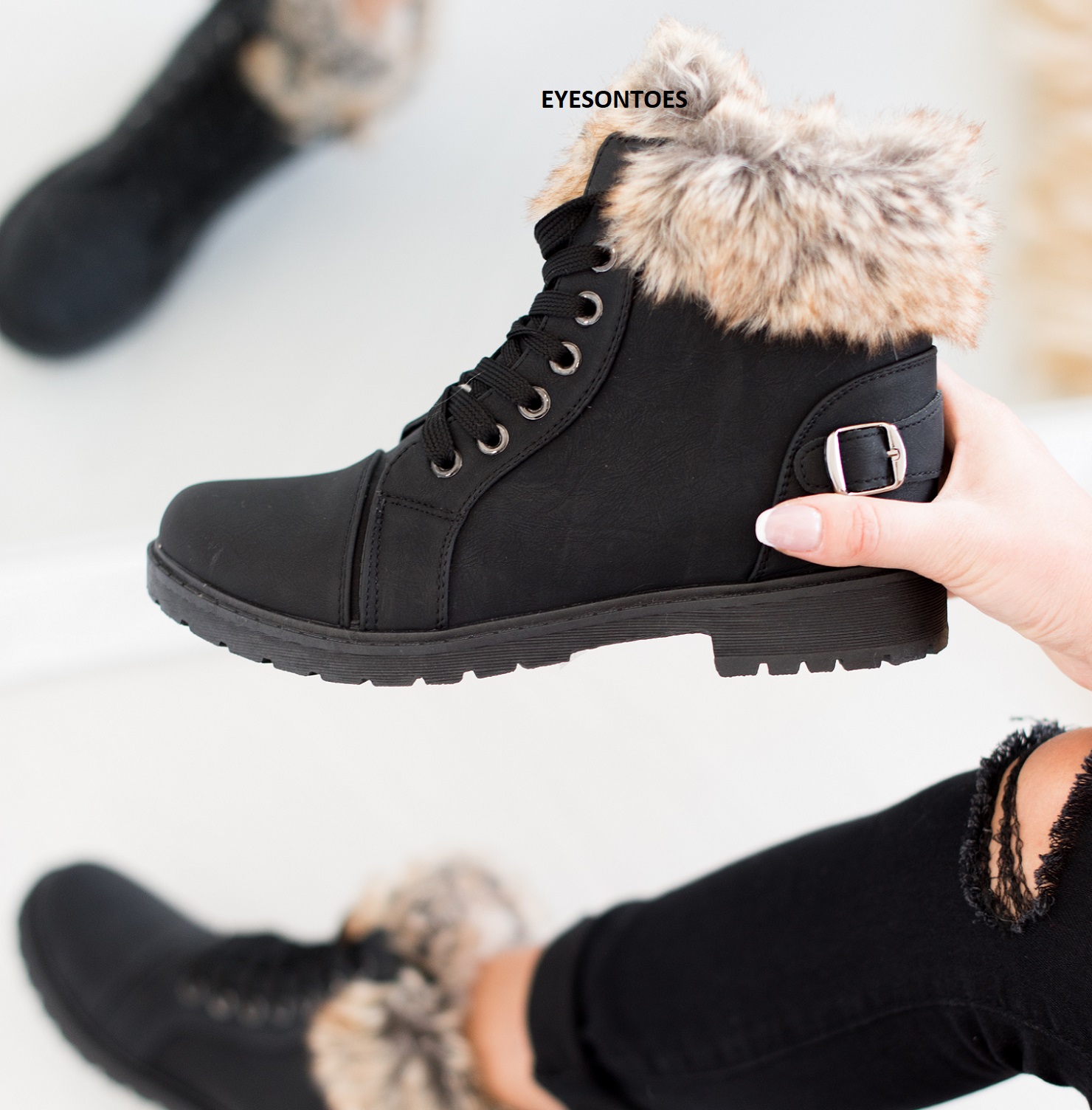 DAMEN KNÖCHELWARMER GRIFF SOHLE KUNSTFELL GEFÜTTERT DAMEN WINTER WANDERSCHUHE STIEFEL - Bild 8 von 28