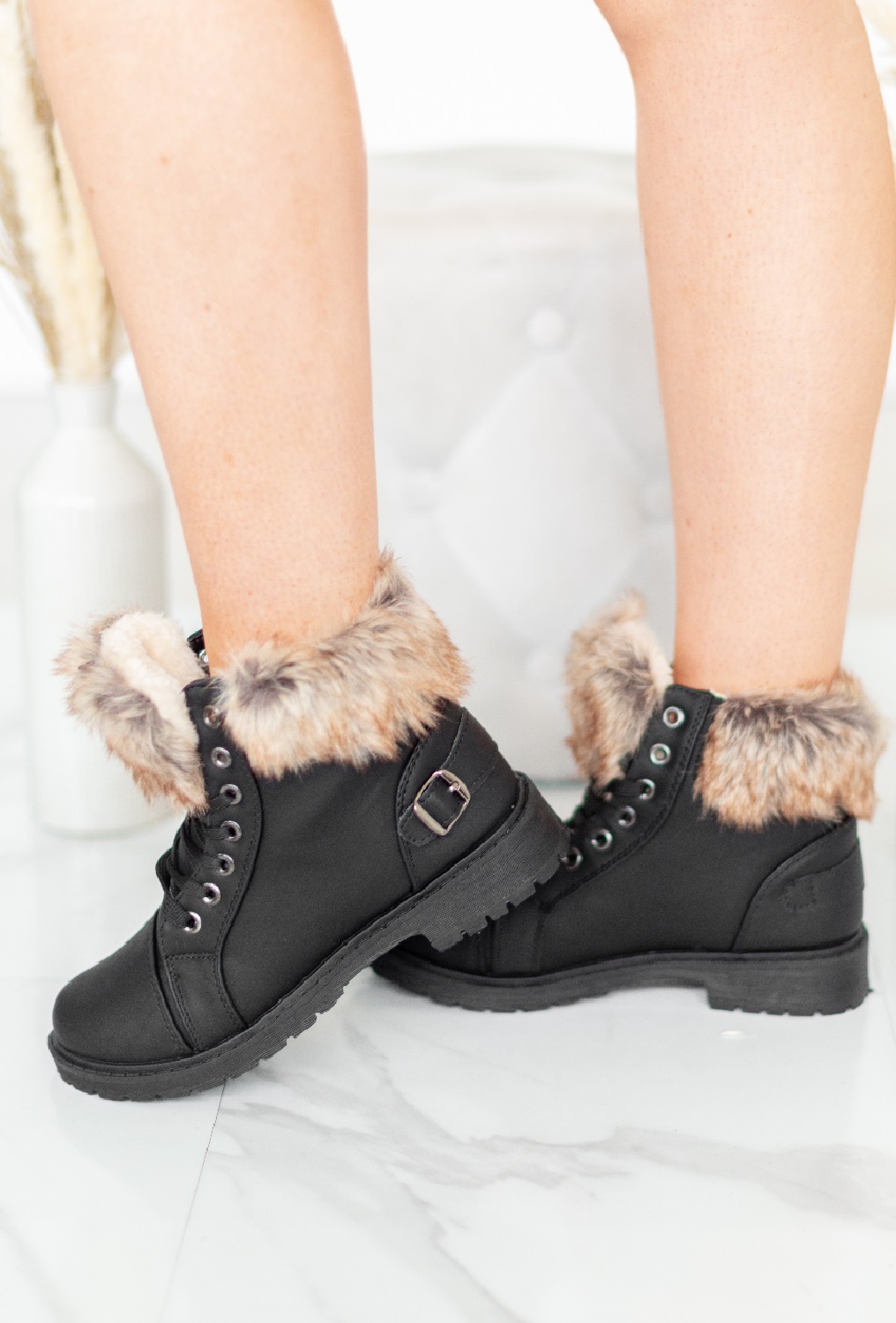 DAMEN KNÖCHELWARMER GRIFF SOHLE KUNSTFELL GEFÜTTERT DAMEN WINTER WANDERSCHUHE STIEFEL - Bild 10 von 28