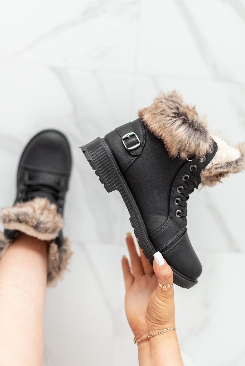 DAMEN KNÖCHELWARMER GRIFF SOHLE KUNSTFELL GEFÜTTERT DAMEN WINTER WANDERSCHUHE STIEFEL - Bild 14 von 28