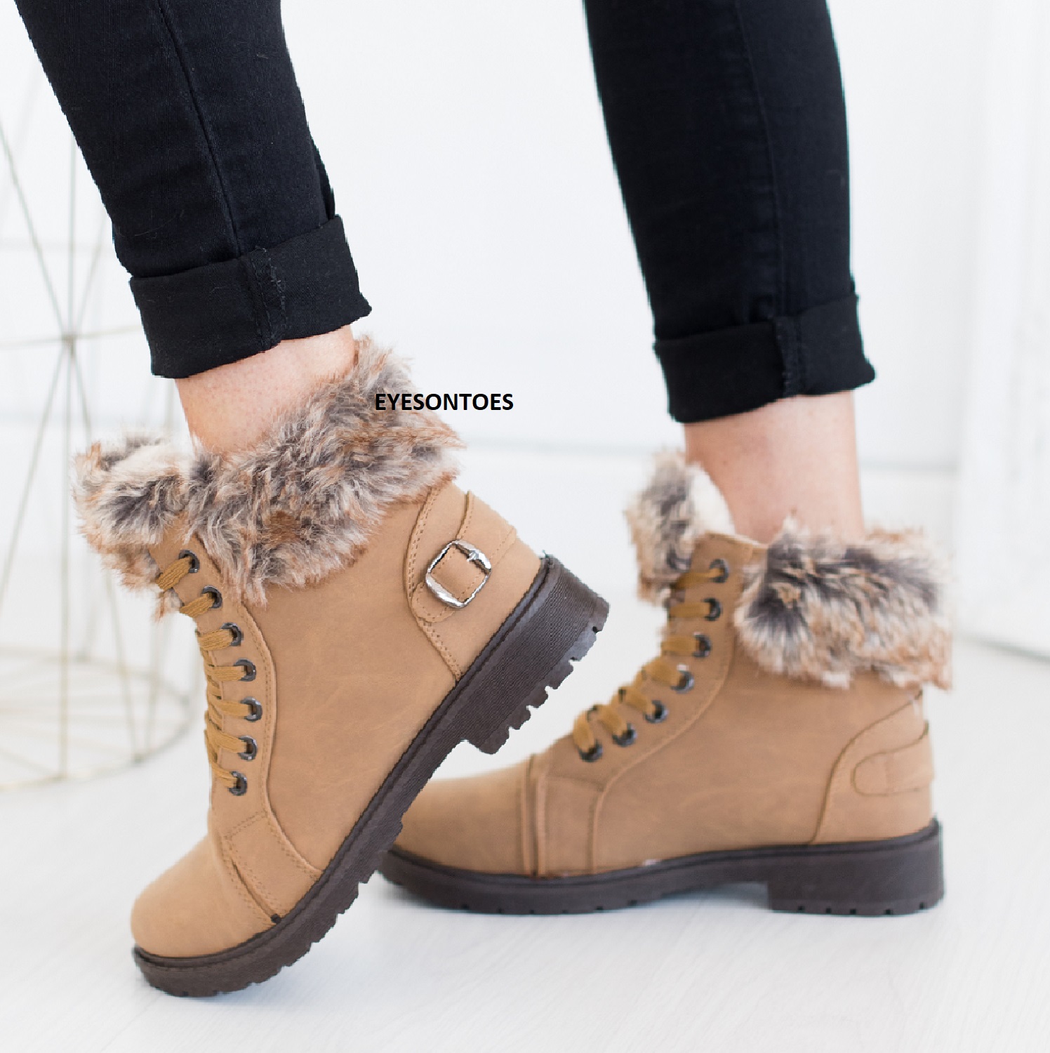 DAMEN KNÖCHELWARMER GRIFF SOHLE KUNSTFELL GEFÜTTERT DAMEN WINTER WANDERSCHUHE STIEFEL - Bild 22 von 28