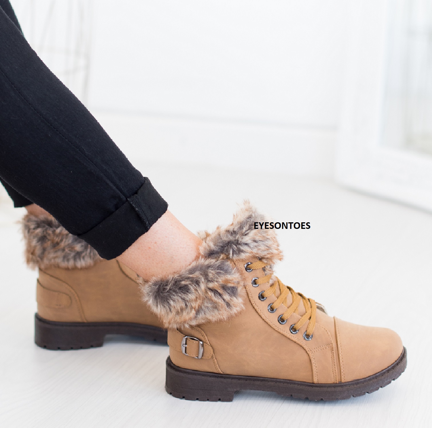 DAMEN KNÖCHELWARMER GRIFF SOHLE KUNSTFELL GEFÜTTERT DAMEN WINTER WANDERSCHUHE STIEFEL - Bild 24 von 28