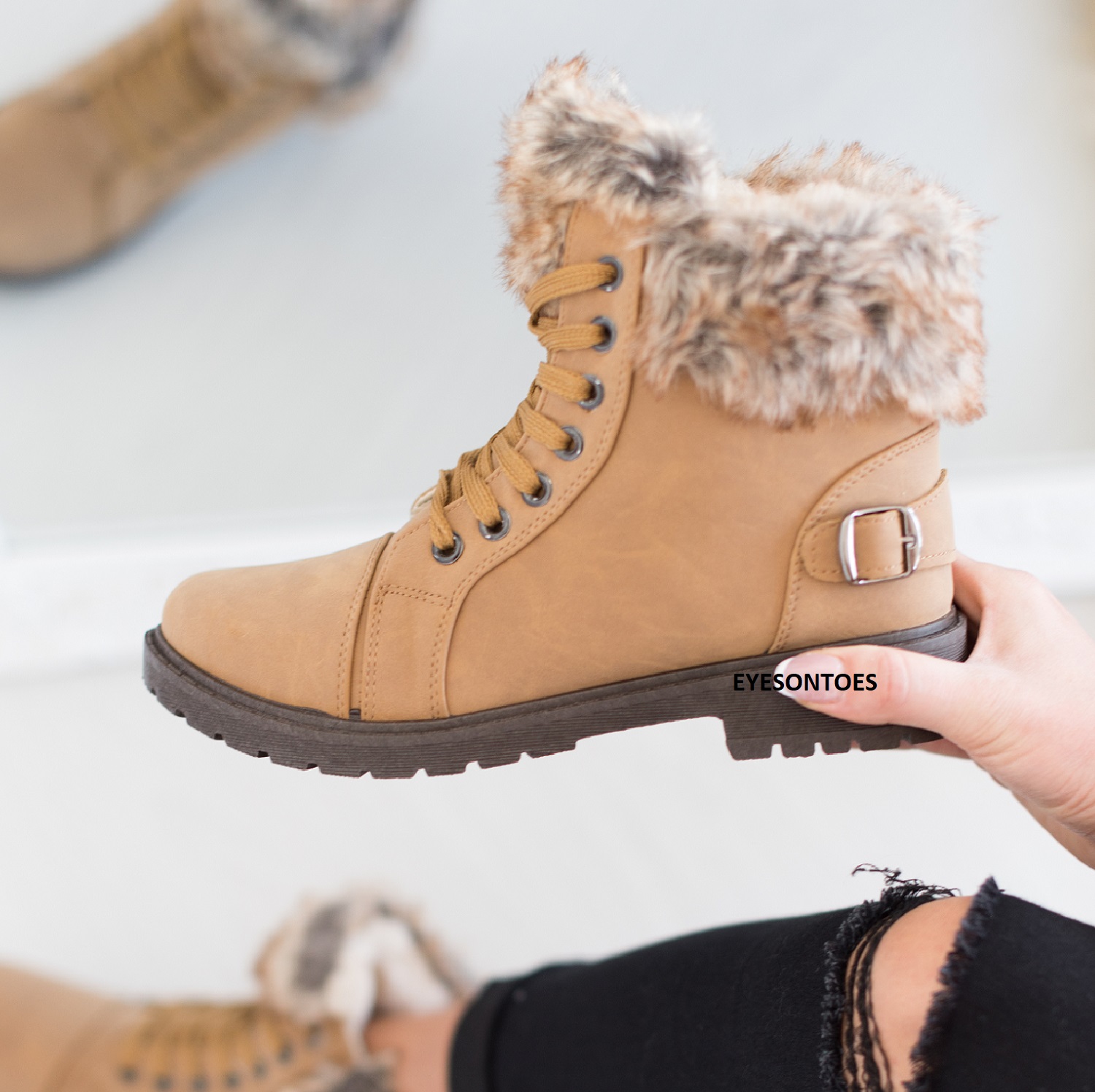 DAMEN KNÖCHELWARMER GRIFF SOHLE KUNSTFELL GEFÜTTERT DAMEN WINTER WANDERSCHUHE STIEFEL - Bild 27 von 28