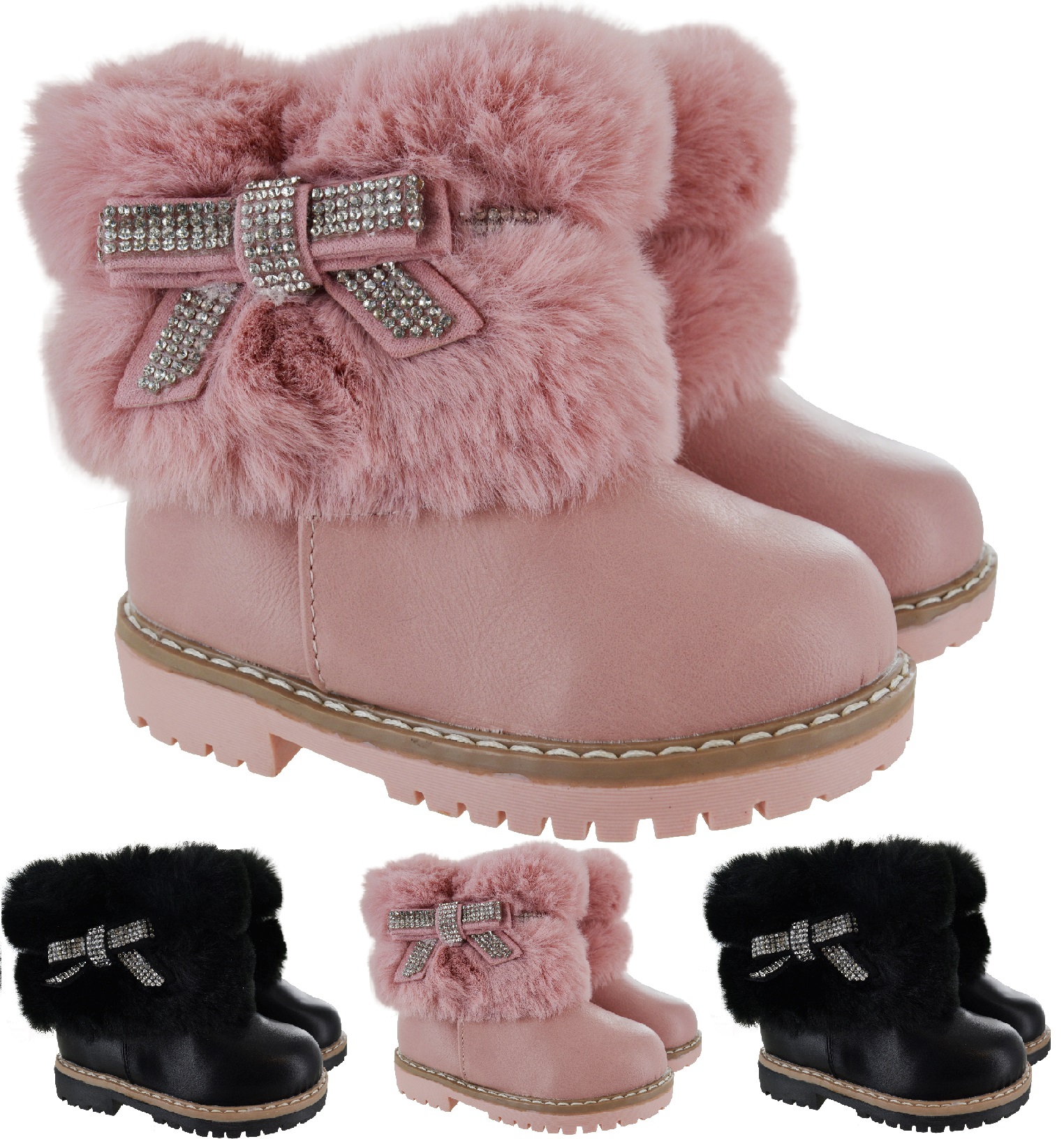KIDS GIRLS CHILDREN WINTER SNOW GRIP SOLE FAUX FUR LINED SCHOOL ZIP SHOES BOOTS