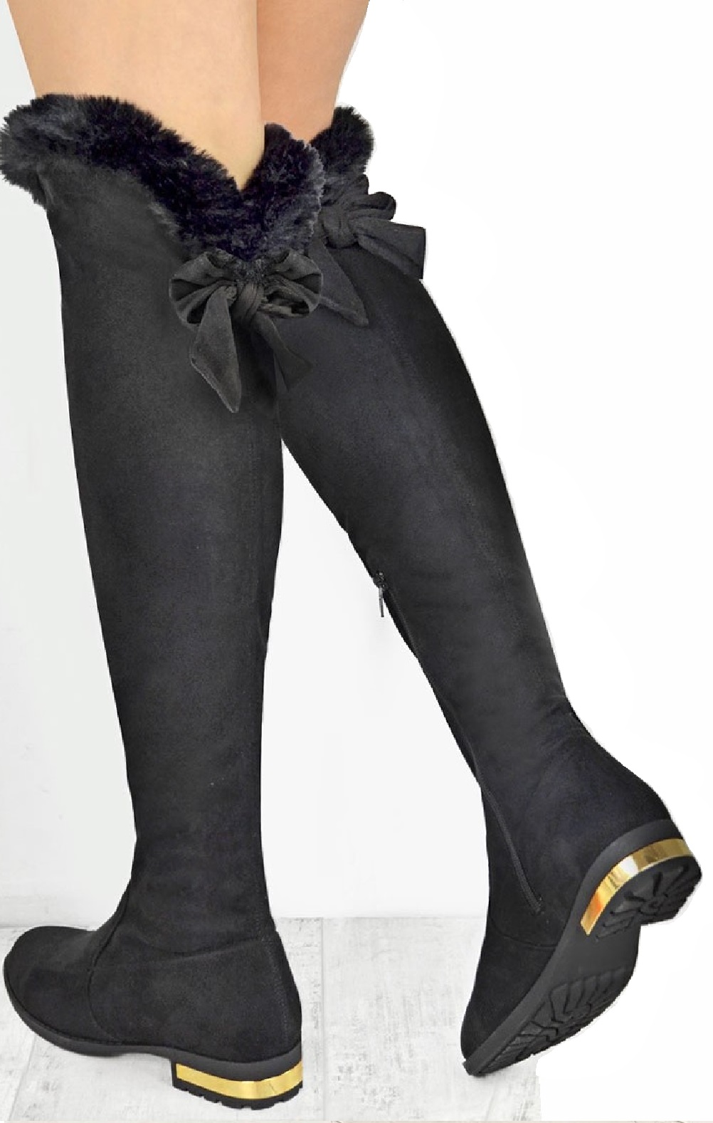 womens black boots with gold trim