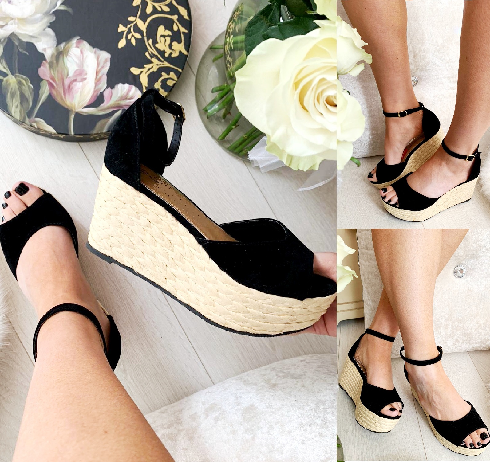 LADIES WOMENS NEW MID WEDGE ESPADRILLE PLATFORM SUMMER OPEN TOE SANDLE SHOES 3-8