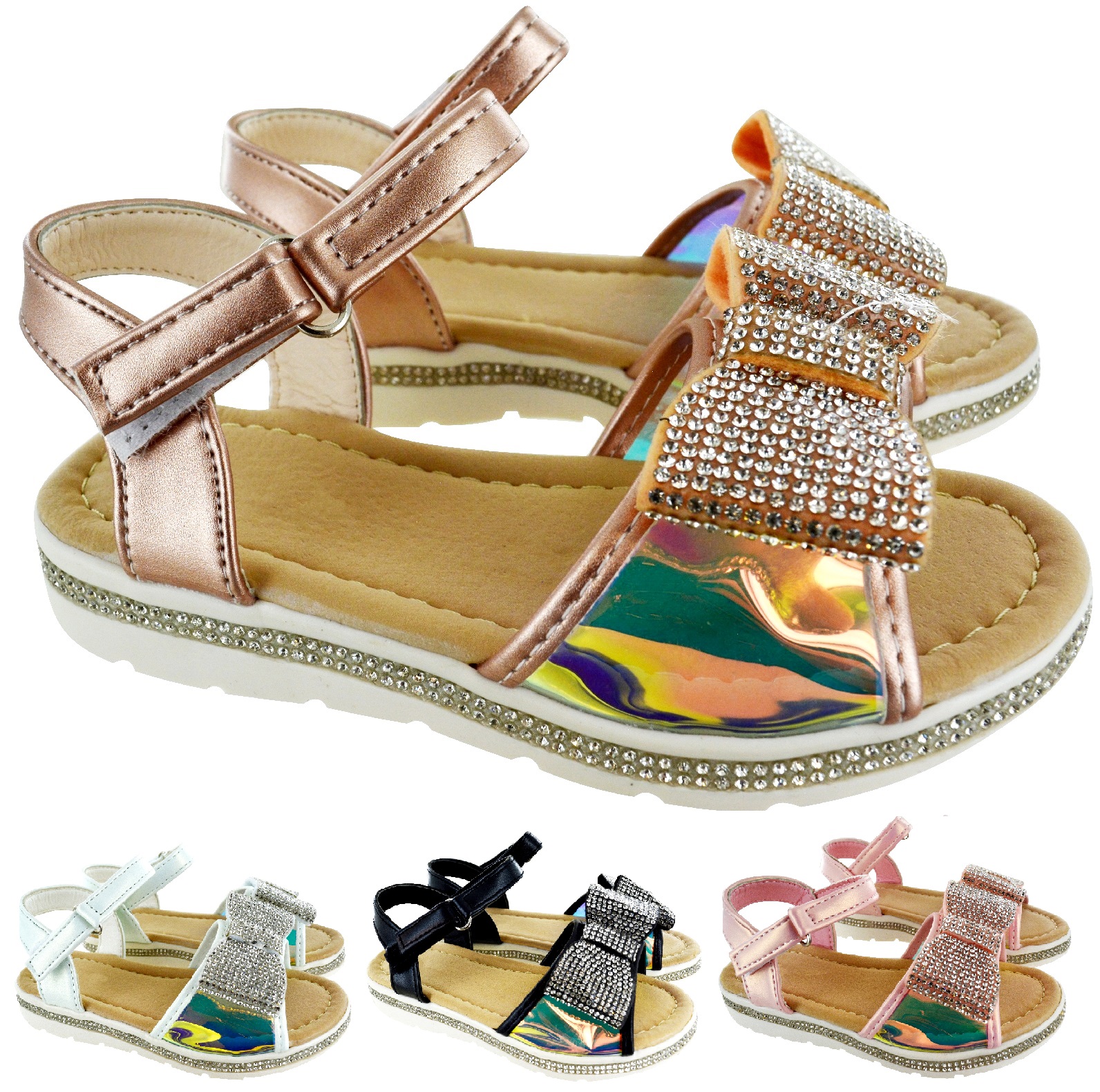 KIDS GIRLS INFANTS FLAT GLADITOR SUMMER ZIP UP DIMANTE BEACH HOILDAYS SANDALS SZ