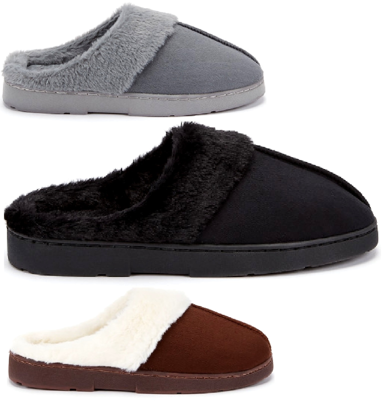 WOMENS LADIES WARM FAUX FUR LINED SLIPPERS MULES SLIP ON COMFY SOLE SHOES SIZE