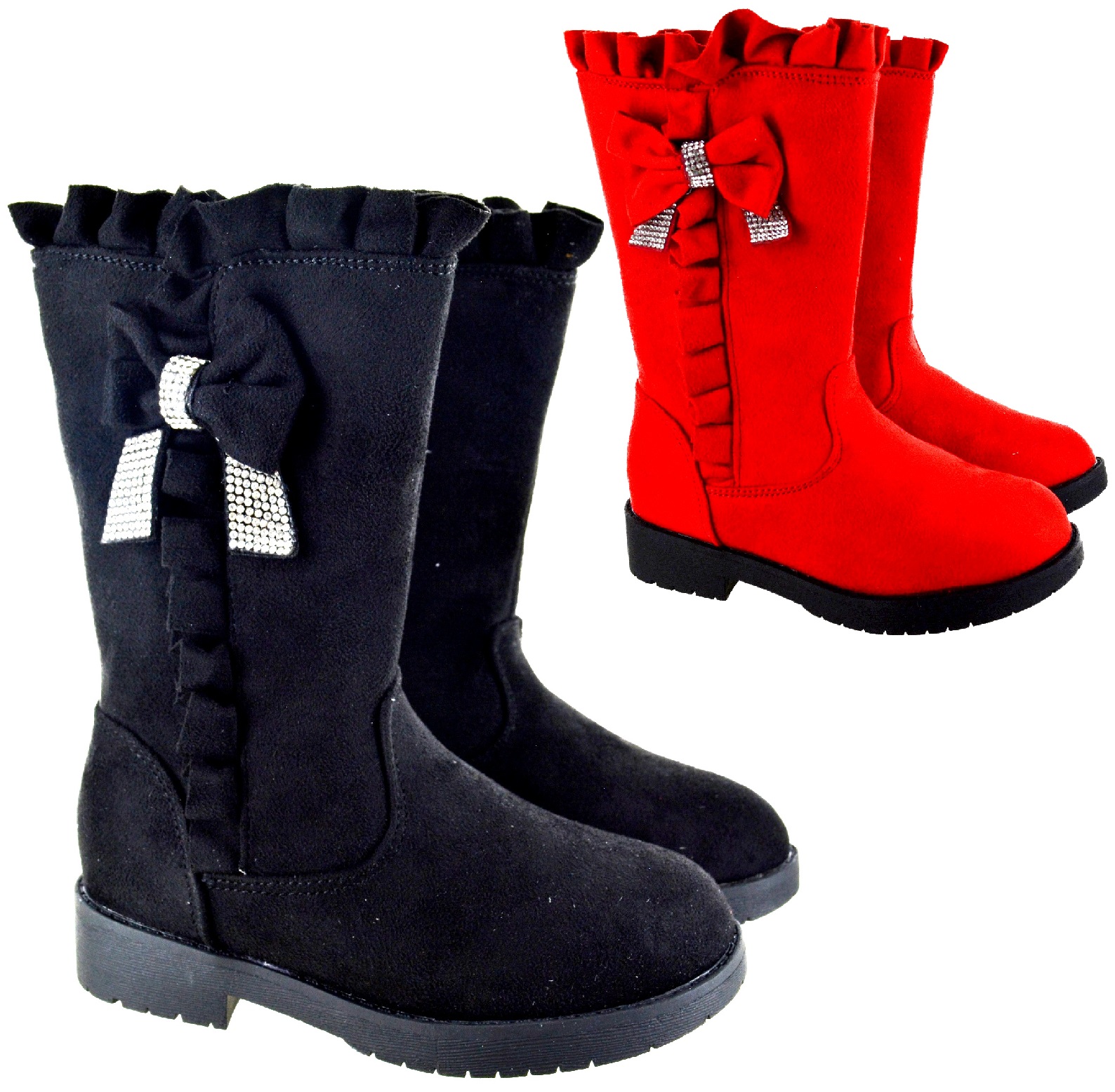 CHILDRENS GIRLS WINTER FAUX FUR SUEDE BOOTS KIDS INFANTS DIAMANTE COMFORT SHOES