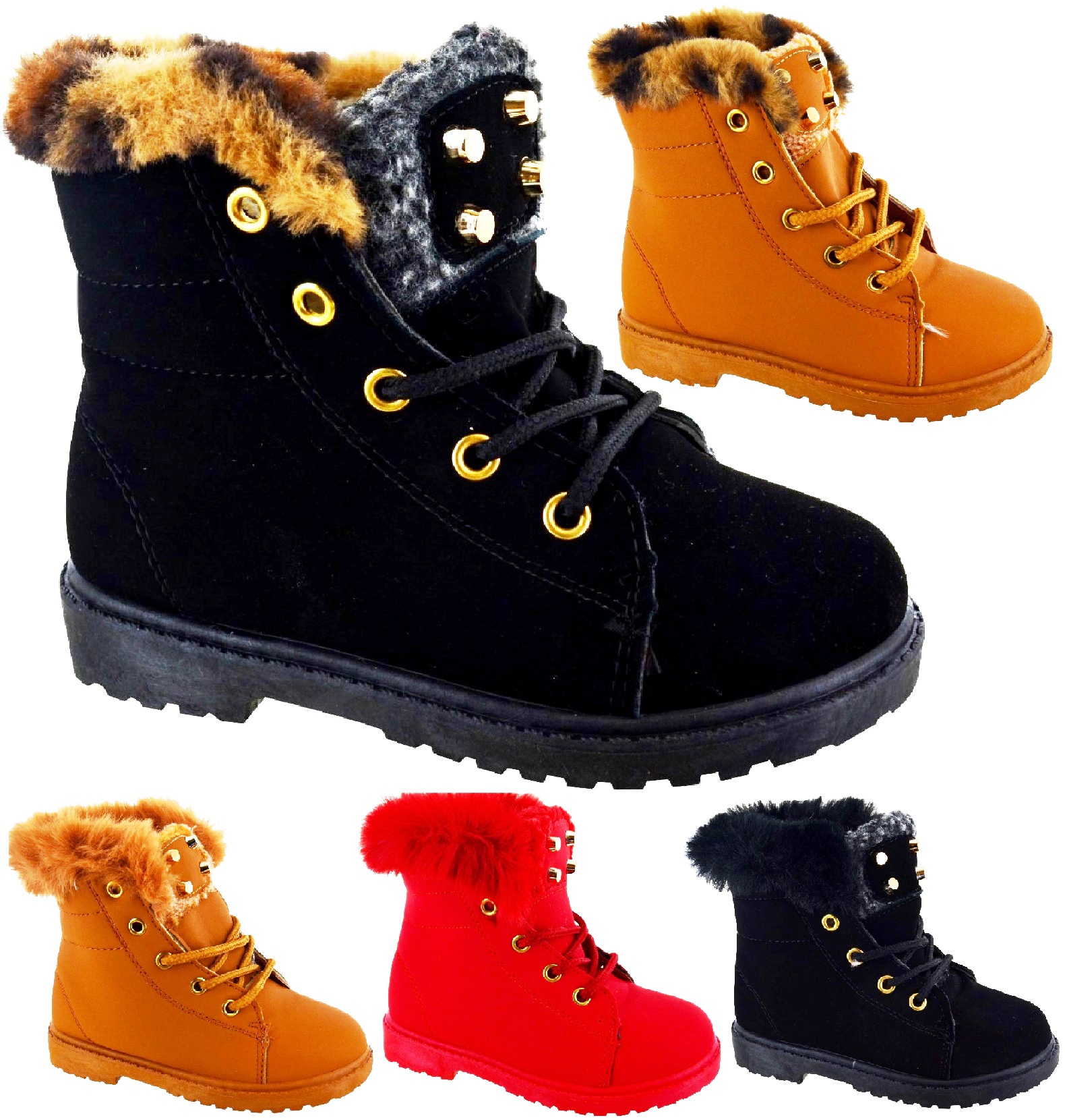 KIDS BOYS GIRLS GRIP SOLE WARM WINTER LACE UP ANKLE ZIP TRAINERS BOOTS SIZE 8-13