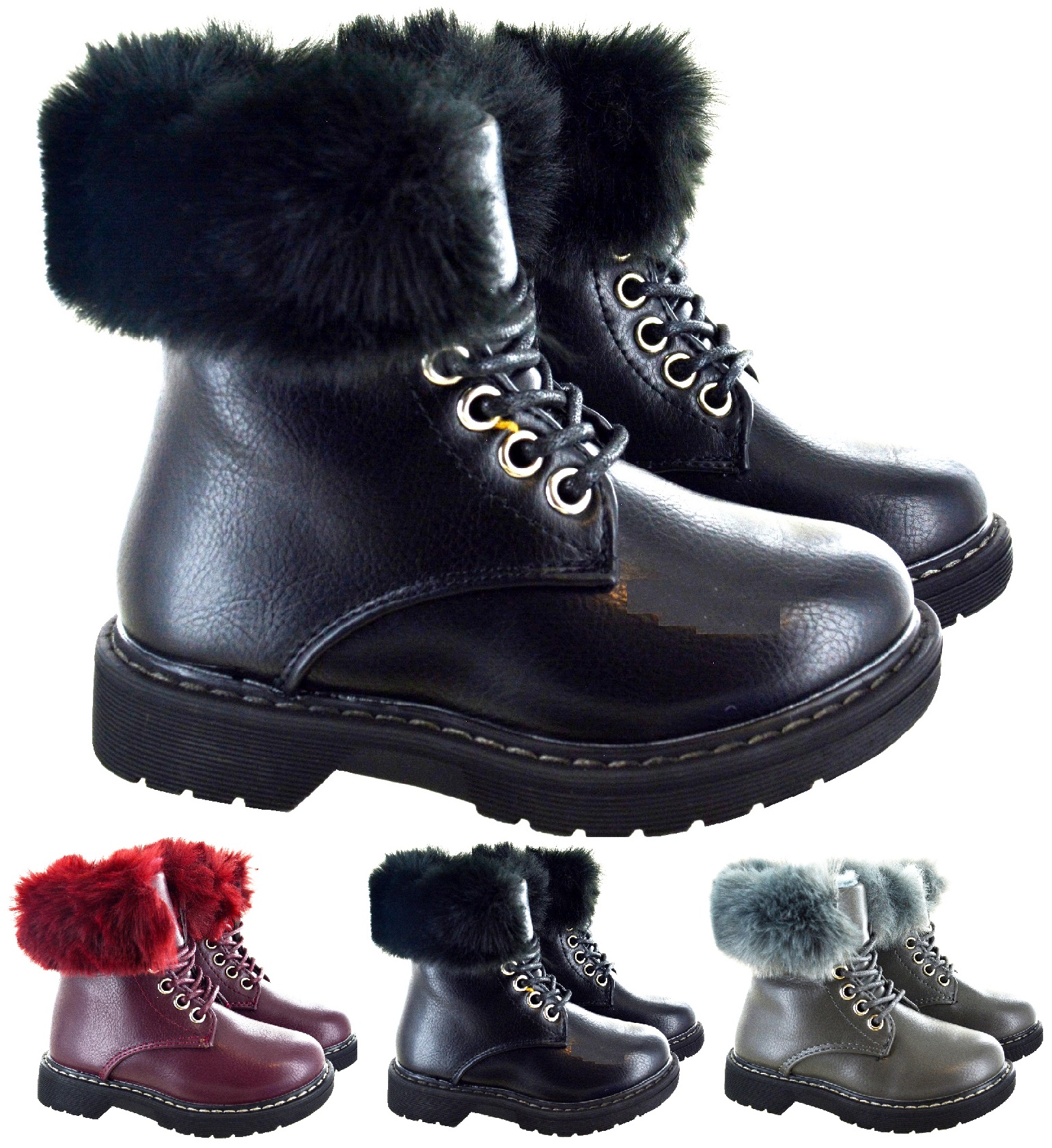 KIDS GIRLS CHILDREN WINTER SNOW GRIP SOLE FAUX FUR LINED SCHOOL ZIP SHOES BOOTS